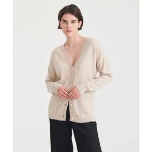 Naadam Signature Cashmere Boyfriend Cardigan Oatmeal Medium Luxe Knit